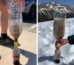 不同高度的可乐汽水间歇泉实验，探讨气泡的成核机理和大气压对可乐汽水间歇泉的影响 中网时尚,stylechina.com